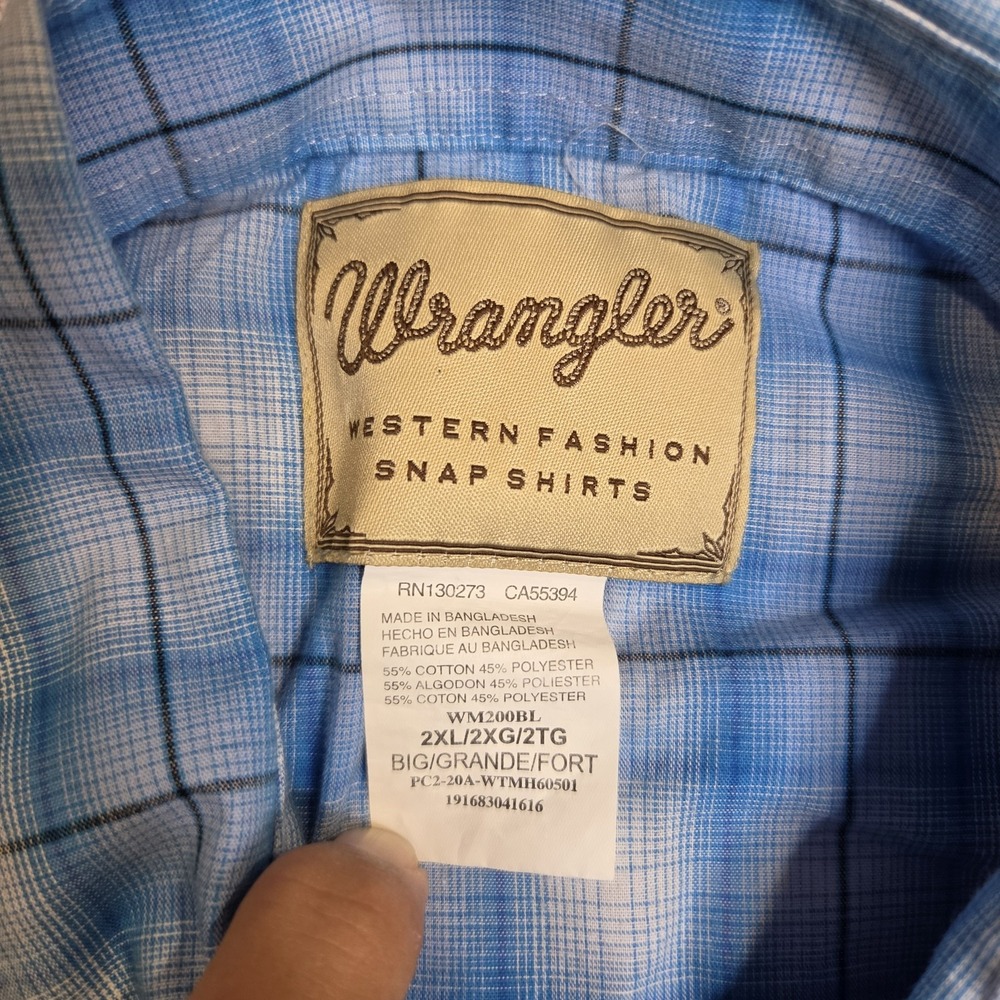 Wrangler Button Shirt Mens 2XL Blue Plaid Short Sleeve Snap Up Western - Picture 4 of 7